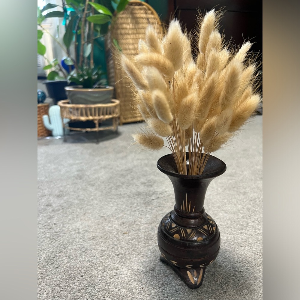 Wooden Vase with Pampas